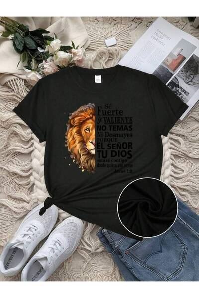 2BIR Women's Inspirational Lion Print Short Sleeve T-Shirt 95% cotton, 5% Spa...
