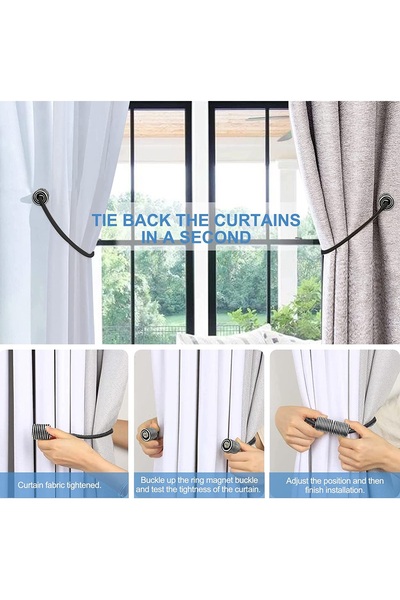 IM FineLife Magnetic Curtain Tiebacks 1 Pair Curtain Straps Strong Magnetic Curtain Holder Buckle hooks for Home Sheer Blackout Drapes Blind Curtains Decorations Accessories سِتَارَة (2,PCS)