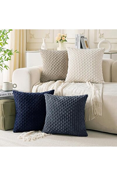 Cozoomy Set of 4 Grey Decorative Throw Pillow Covers 18x18 Inch Corduroy Pill...