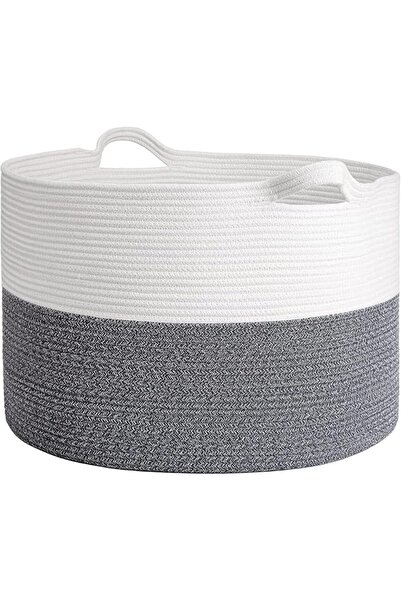 Emeralune Extra Large Decorative Woven Cotton Rope Basket, Nursery Blanket Ba...