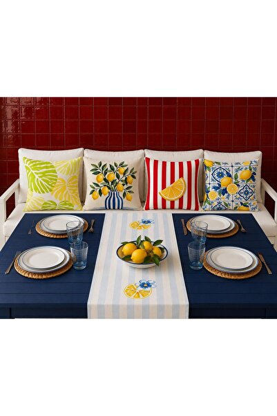 R-EYLA R'Eyla Positano 5 Piece Decorative Set – 4 Throw Pillow Covers + 1 Run...