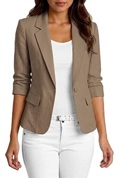Minar Mina Self 2026 Women's Summer 3/4 Sleeve Linen Blazer - Lightweight Bre...