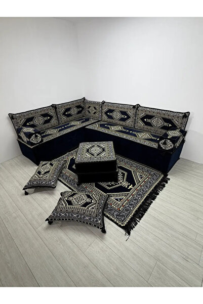 BAKIRÖZÜ HOME 40 cm Kalın Süngerli Lacivert Yahyalı Şark Köşesi - Kilim Desen...