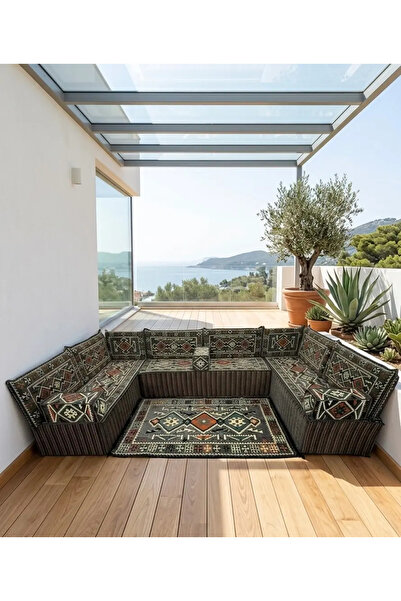 BAKIRÖZÜ HOME Gri Anadolu Modeli Şark Köşesi - 40 cm Kalın Süngerli Teras ve ...