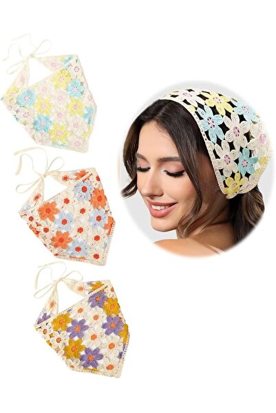 AZONEE Crochet Head Scarf, Knit Bandana Headband for Women, Floral Tie-Back H...