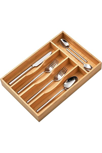 ALMEKAQUZ Bamboo Kitchen Drawer Organizer, 9 Inch Silverware Utensils Tray Ho...