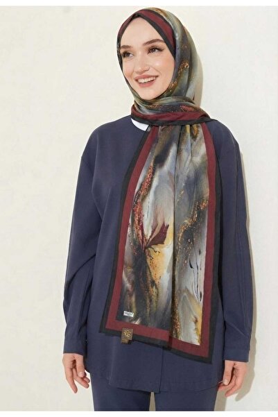 İSTANBULSTYLEMODA Patterned Bamboo Shawl -Bordo -Black