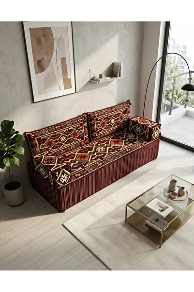 BAKIRÖZÜ HOME Bordo Anadolu Şark Köşesi Seti - 40 cm Ekstra Kalın Zemin Minde...