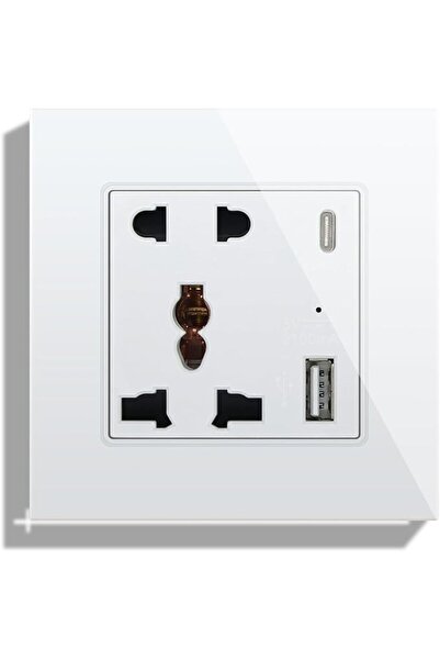 Bseed Single 5 Pin Universal Wall Socket with USB C & USB A - 1 Gang Black, M...