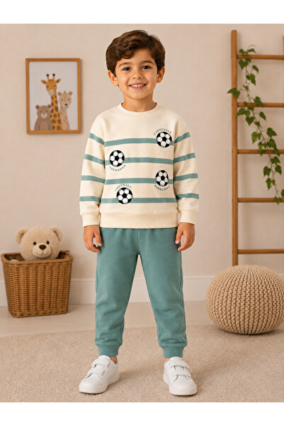 Melodikids Boys' Football Ball Printed Striped Seasonal Sweatshirt Tracksuit ...