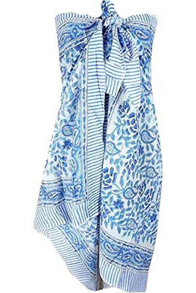 Generic 100% Cotton Block Print Sarong - Women's Swimsuit Wrap Cover-Up, Long...