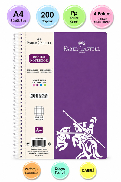 Faber Castell دفتر ملاحظات فابر 200 صفحة، غلاف مربع الشكل من البولي بروبيلين،...