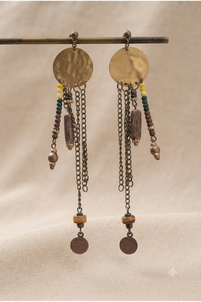 ZGNOVA Handmade Beaded Dangle Brass Earrings