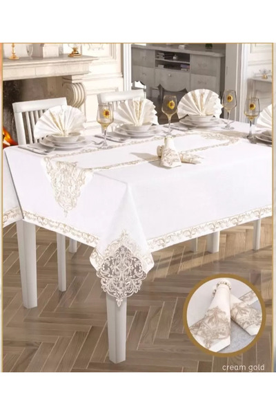 Ceki Home 26 Τεμάχια Κομψό Λινό Κρεμ-Χρυσό Σετ Τραπεζαρίας για 12 Άτομα 160 ×...