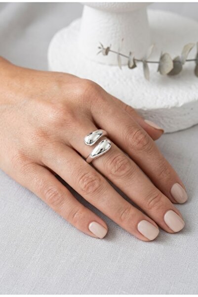 Belasso Vip Silver Color Drop Tip Open Women's Ring