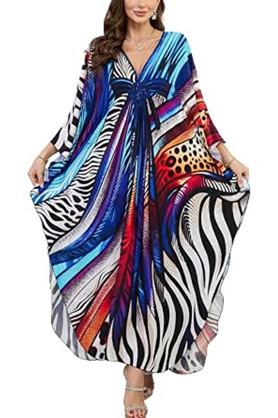 YouKD Summer Long Kaftan Dress Bohemian Roomy Beach Robe Cover Up Plus Size D...