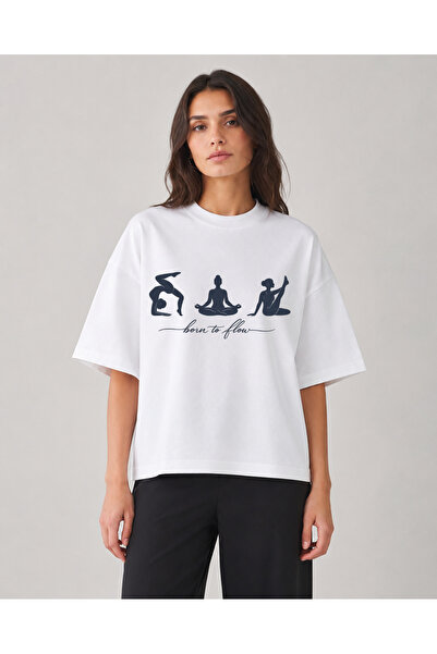 fingerjewerly Born to Flow Yoga Printed Oversize T-Shirt Unisex Pilates Medit...