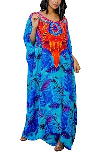 YouKD Summer Long Kaftan Dress Bohemian Roomy Beach Robe Cover Up Plus Size D...