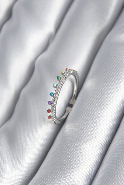 SORA GROUP Brass Silver Color Zircon Stone Detailed Women's Ring