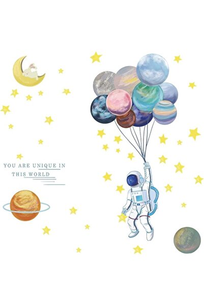 X SPRING Astronaut Wall Decal, 94x90cm Space-Themed Vinyl Sticker for Boys Ro...