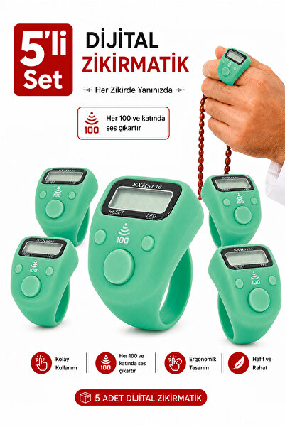 ihvan online 5 Adet Işıklı Parmak Zikirmatik Yüzük - LED Aydınlatmalı Dijital...