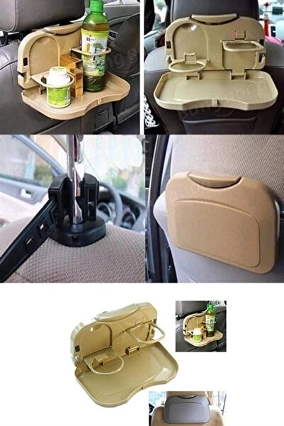 SORA GROUP Beige tray with foldable cup holder on the back of the vehicle seat
