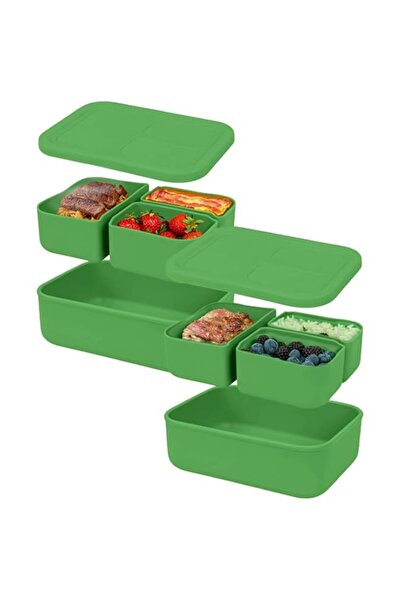 Generic Silicone Bento Lunch Box Set of 2, 3-Compartment Leakproof Meal Prep ...