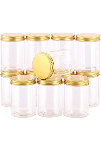 Generic Pieces 500 ml Empty Bottle Refillable Clear Plastic Jars with Gold Li...