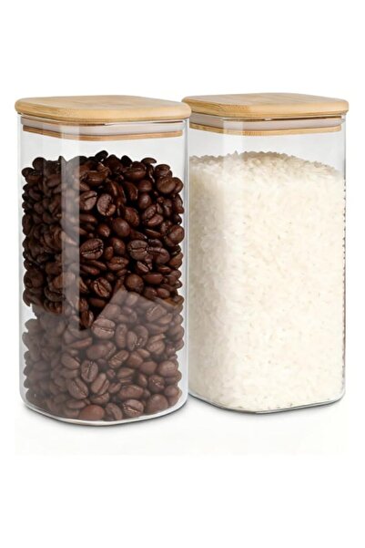 Generic of 2 Square Airtight Glass Storage Canisters with Bamboo Sealing Lids...