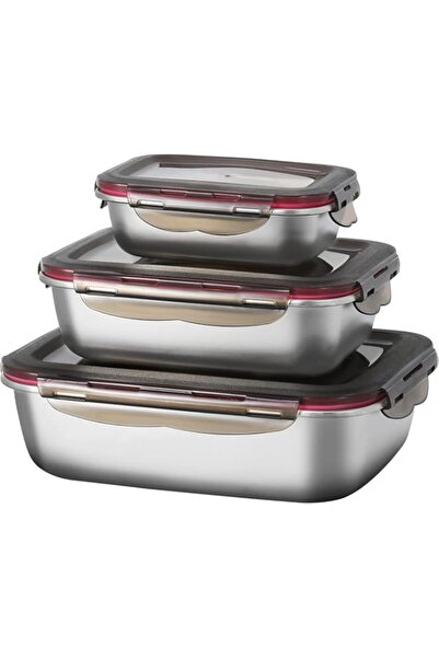 Generic Stainless Steel Food Storage Container Set of 3 Meal Prep Food Contai...