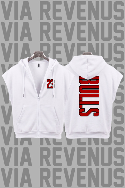 Vordevia Bulls 23 Printed Sleeveless Zippered Hooded Sweatshirt Wide Fit 3 Th...