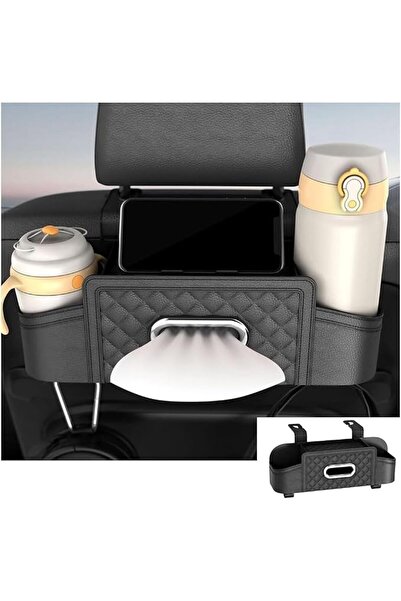 GENERAL Car Back Seat Organizer with 2 Drink Cup Holder - Tissue Box and Stor...