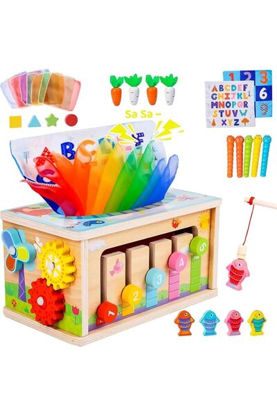 Soofam Montessori Baby Wooden Tissue Box Christmas Toy 6-in-1 Sensory Tissue ...