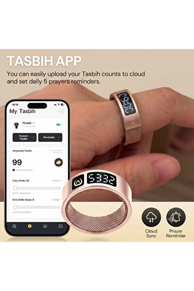 Generic Brand Smart Digital Tasbih Ring With OLED Screen | Size 20mm