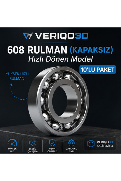 Veriqo3D 608 Kapaksız Rulman 10’lu Paket – Hızlı Dönen Metal Bilyalı Rulman