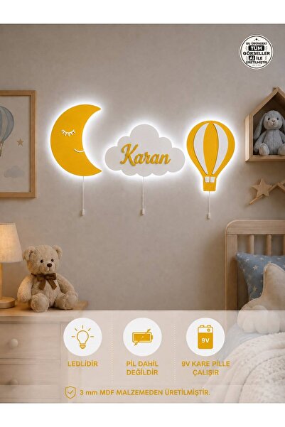 Windly Concept Isimli Ay Balon Bulut Gece Lambası Çocuk Odası Bebek Odası Dek...