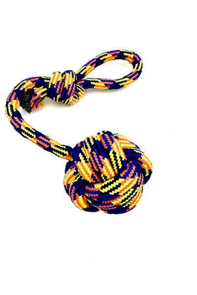 Tasma Market Dog Tug Ball with Handle - Rope 9cm (Orange - Blue)