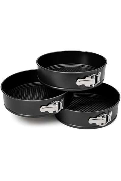 Generic Non-Stick Springform Cake Pan Set, Black, Round, 3 Pack