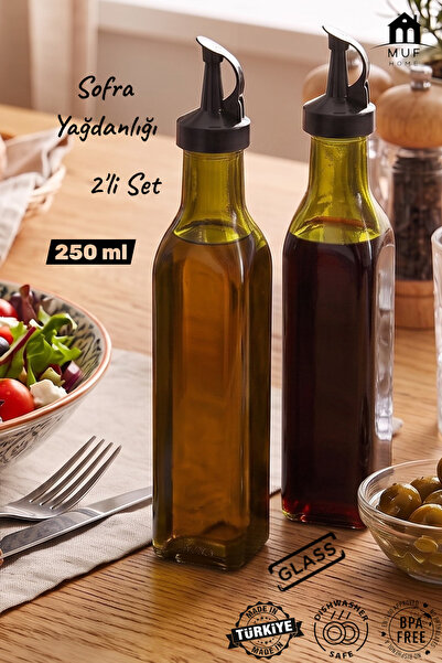 MUF HOME Set of 2 250 ml Glass Oil and Vinegar Bottles, Pomegranate Syrup Bot...
