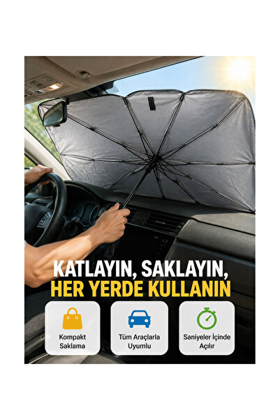 pınaxar Durable Upe Alloy Umbrella Type Car Sunshade - Easy Folding New Gener...