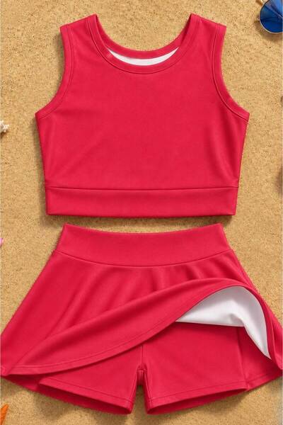 falcomini Girl's Swimsuit with Skirt and Shorts, 2-Piece Set, 3/12 Years Old