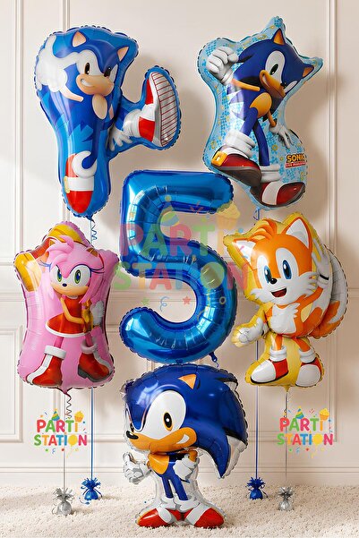 Parti Station 5 Year Old Hedgehog Sonic Balloon Set - 6 Piece Large Size Soni...