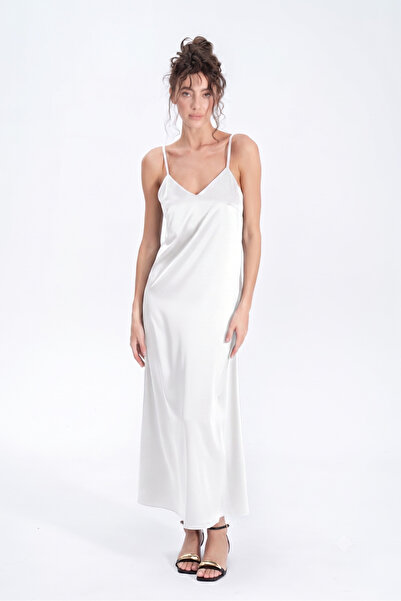 lousa Long Nightgown with Side Slits Silky Satin