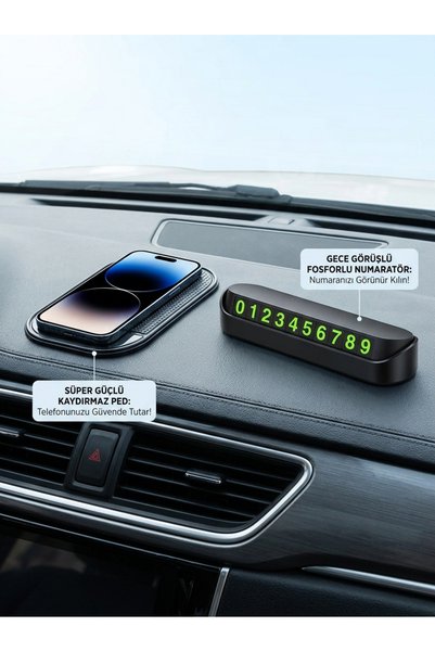 Lazer Store 2-Piece Practical In-Car Set Compatible with Daihatsu Applause |   Silicone Anti-Slip Torpedo Pad + Highlighter Vehicle Numberer |   Aç-Kapa Park Tel
