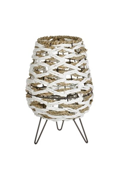 OEM Felinar Decorativ cu Picioare Metalice Oval Bej Alb 17x27cm