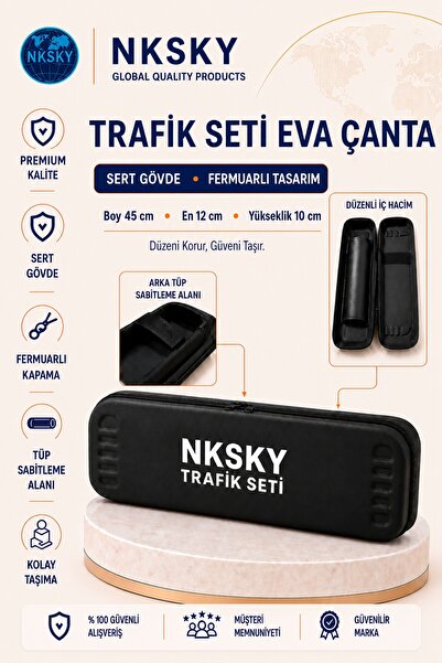 Araç Trafik Seti ve İlk Yardım Seti, Muayene Uyumlu 1 Kg Yangın Tüpü, 2 Reflektör, Çeki Halatı, Takoz ve EVA Çantalı