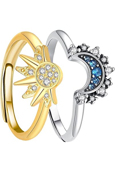 Bukela Sun and Moon Ring Set for Women - Adjustable Celestial Promise Rings f...