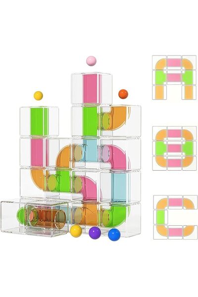 U-HOOME U HOOME 24 PCS Stacking Blocks - 1.6 Inch Transparent Puzzle Building...