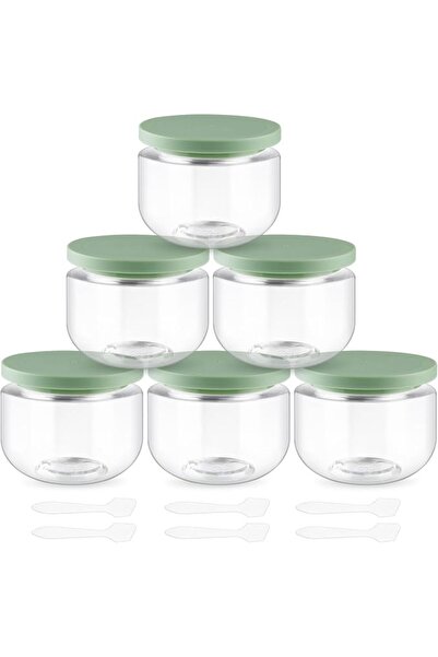 KASTWAVE 6 Pcs 8oz/250g Clear Plastic Jars with 6 Spatulas and Lids, Empty Ro...