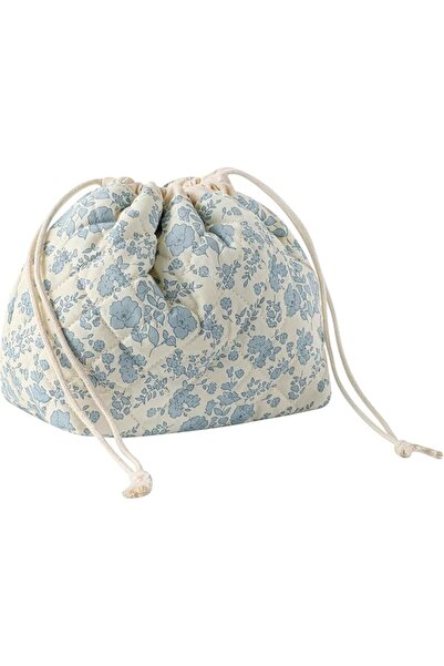Tazweeq Cotton Quilted Drawstring Makeup Bag with Canvas Lining, Aesthetic Cu...